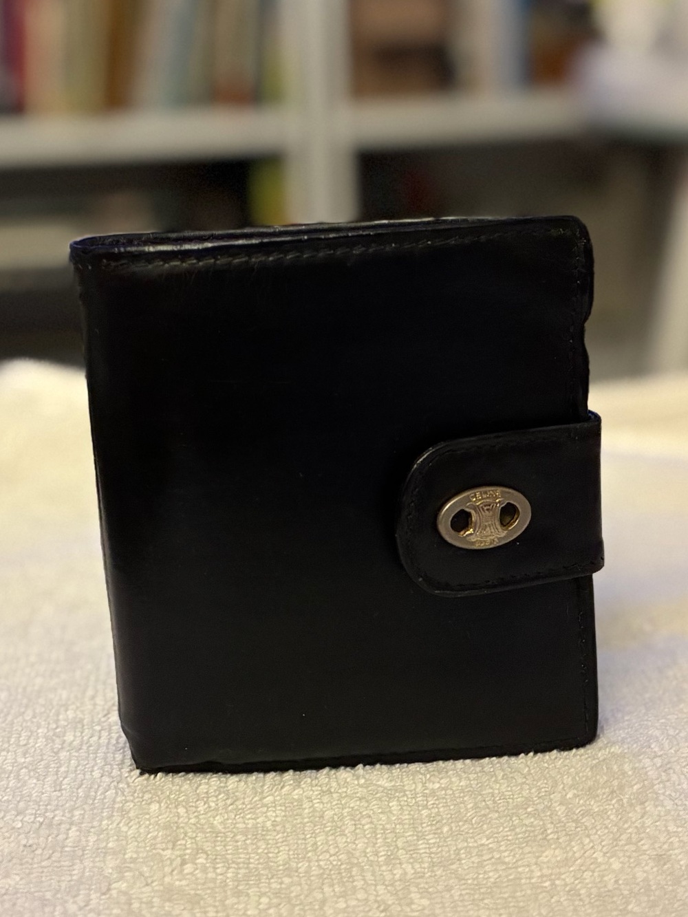 Vintage Celine Bifold Black Leather Wallet - Triomphe Logo